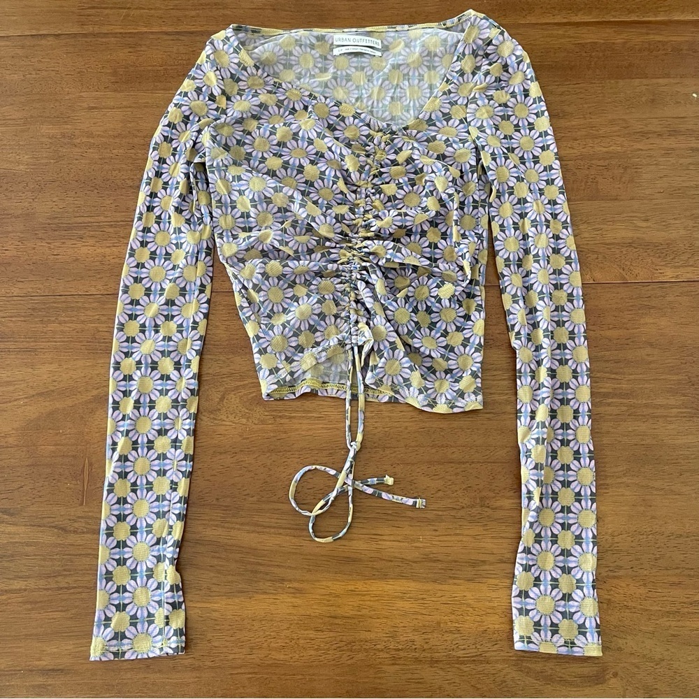 Urban Outfitters Y2K Sheer Floral Long Sleeve Crop Top